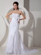 Elegant Mermaid Strapless Wedding Dress Brush Train Lace Sash