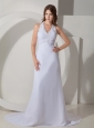 Elegant Wedding Dress Column / Sheath Halter Beading Court Train Chiffon
