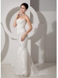 Exquisite Mermaid Strapless Lace Wedding Dress Court Train Beading