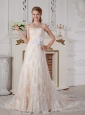 Lovely A-line Strapless Lace Wedding Dress Court Train  Hand Made Flowers
