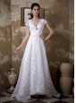 Luxurious A-line V-neck Lace Wedding Dress Brush Train