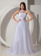 Modest A-Line / Princess One Shoulder Beach Wedding Dress Court Train Tulle