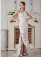 Perfect Column One Shoulder Lace Wedding Dress Brush Train