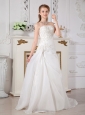Popular A-line Strapless Wedding Dress Court Train Organza Lace