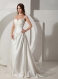 Simple Wedding Dress A-Line / Princess Straps Ruched Court Train Taffeta