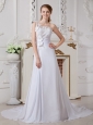 Wonderful A-line Wedding Dress One Shoulder Appliques Court Train Chiffon