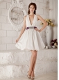 Brand New A-line / Princess V-neck Short Wedding Dress Taffeta Beading Mini-length