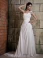 Custom Made A-line One Shoulder Wedding Dress Court Train Chiffon Ruch and Beading
