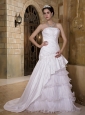 Customize A-line Strapless Wedding Dress Court Train Taffeta and Organza Appliques