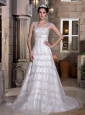 Customize A-line Straps Wedding Dress Court Train Taffeta and Lace Beading