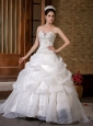 Customize A-line Wedding Dress Sweetheart Sweep Train Taffeta and Organza Beading Pick-ups