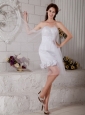 Customize Column Strapless Short Wedding Dress Tulle Hand Made Flowers Mini-length