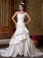 Customize Wedding Dress A-line Sweetheart Hand Made Flowers Chapel Train Taffeta Ruch
