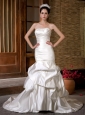 Customize Wedding Dress Mermaid Strapless Beading and Ruch Chapel Train Taffeta