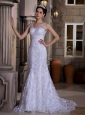 Fashionbale Mermaid V-neck Wedding Dress Court Train Taffeta and Lace