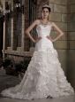 Gorgeous A-line Sweetheart Wedding Dress Court Train Taffeta and Tulle Beading