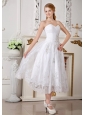 Informal Empire Sweetheart Short Wedding Dress Lace Appliques Tea-length