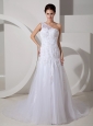 Lovely Wedding Dress A-line One Shoulder Court Train Tulle Lace
