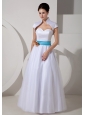 Low Cost A-line Sweetheart Wedding Dress Floor-length Taffeta Sash