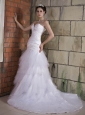 Popular Wedding Dress A-line Sweetheart Ruch and Beading Chapel Train Taffeta and Tulle