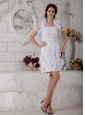 The Most Popular Column Scoop Short Wedding Dress Beading and Hand Made Flowers Mini-length Tulle