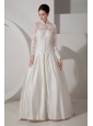 Unique A-line High-neck Wedding Dress Brush TrainTaffeta Lace