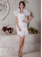 White Column Sweetheart Short Wedding Dress Taffeta and Organza Ruch Mini-length