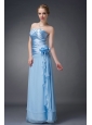 Beautiful Baby Blue Empire Strapless Mother Of The Bride Dress Chiffon Hand Made Flowers Floor-length