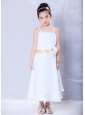 Best White Empire Straps Hand Made Flower Flower Girl Dress Ankle-length Chiffon