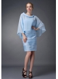 Custom Made Baby Blue Column Scoop Mother Of The Bride Dress Knee-length Chiffon Ruch