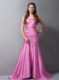 Custom Made Rose Pink Mermaid Strapless Homecoming Dress Brush Train Taffeta Ruch