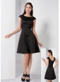 Customize Black A-line Scoop Little Black Dress Knee-length Satin Beading