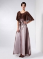 Customize Brown and White Mother Of The Bride Dress V-neck Ankle-length Chiffon and Tulle Beading