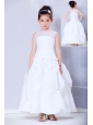 Lovely White A-line Bateau Beading Flower Girl Dress Ankle-length Taffeta and Organza