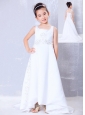Luxurious White A-line Square Beading Flower Girl Dress  Brush Train Satin