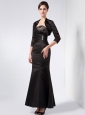 Modest Black Column Mother Of The Bride Dress Strapless Ankle-length Taffeta Beading and Lace
