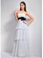 Simple White Empire Strapless Homecoming Dress Chiffon Hand Made Flower  Floor-length