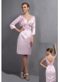 Custom Made Baby Pink Column Mother Of The Bride Dress V-neck Ruch and Appliques Knee-length Taffeta