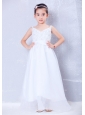 Custom Made White A-line V-neck Beading Flower Girl Dress Floor-length Taffeta and Organza