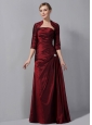 Custom Made Wine Red Column Mother Of The Bride Dress Strapless Ruch Floor-length Taffeta