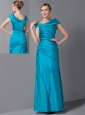 Customize 70's Teal Mother Of The Bride Dress Asymmetrical Ruch Ankle-length