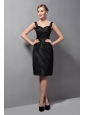 Customize Black Column Mother Of The Bride Dress Straps Ruch Mini-length Taffeta