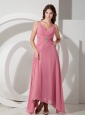 Customize Empire V-neck  Beading Prom Dress Ankle-length Chiffon