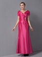Customize Hot Pink Mother Of The Bride Dress Column V-neck Ruch Ankle-length Taffeta