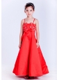 Customize Red A-line Straps Beading Flower Girl Dress Ankle-length Taffeta