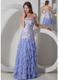 Discount Lilac Column Strapless Beading Prom Dress Floor-length Chiffon