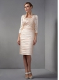 Elegant Champagne Column Mother Of The Bride Dress Scoop Beading and Ruch Knee-length Taffeta