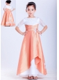Elegant White and Orange A-line Scoop Appliques Flower Girl Dress Ankle-length Taffeta and Organza