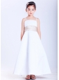 Lovely White A-line Straps Beading Flower Girl Dress  Ankle-length Satin