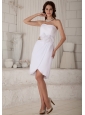 Pretty White Column Mother Of The Brides Dress Strapless Hand Made Flowers Knee-length Chiffon